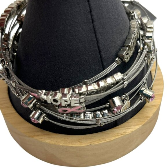 Cookie Lee Bracelet Set Bangle Breast Cancer Awareness Silver Tone HOPE LOVE NEW - Picture 7 of 8